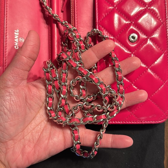 Authentic Chanel Pink Quilted Patent WOC Wallet on Chain - Picture 9 of 13